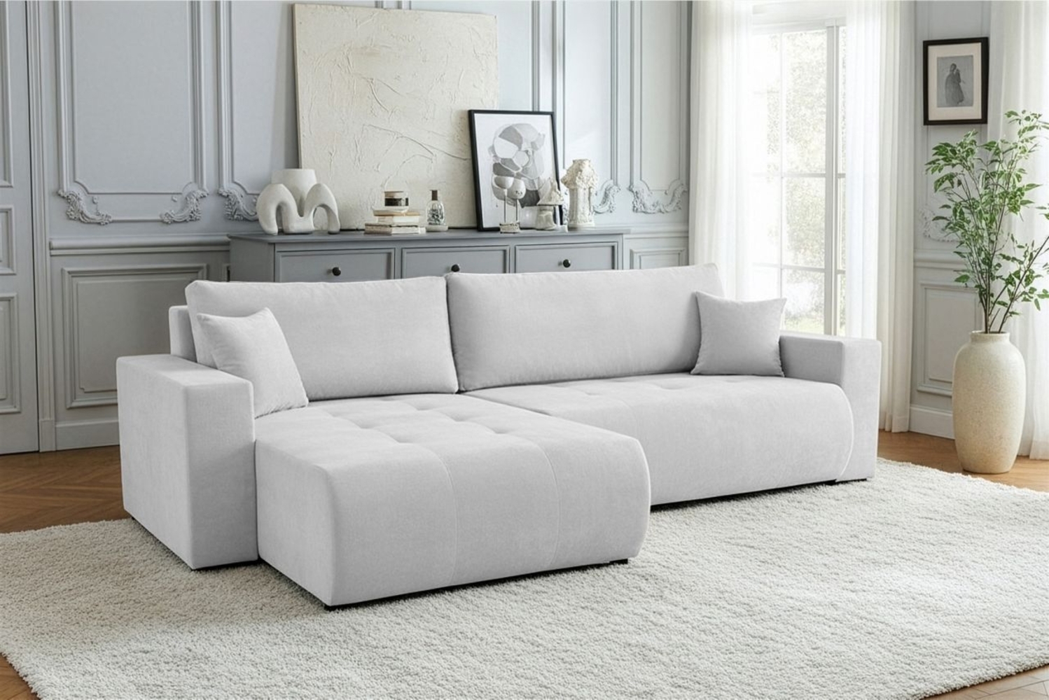 Ecksofa Schlafsofa Sofa ARMARI in Stoff Wind Hellgrau Ottomane Rechts Bild 1