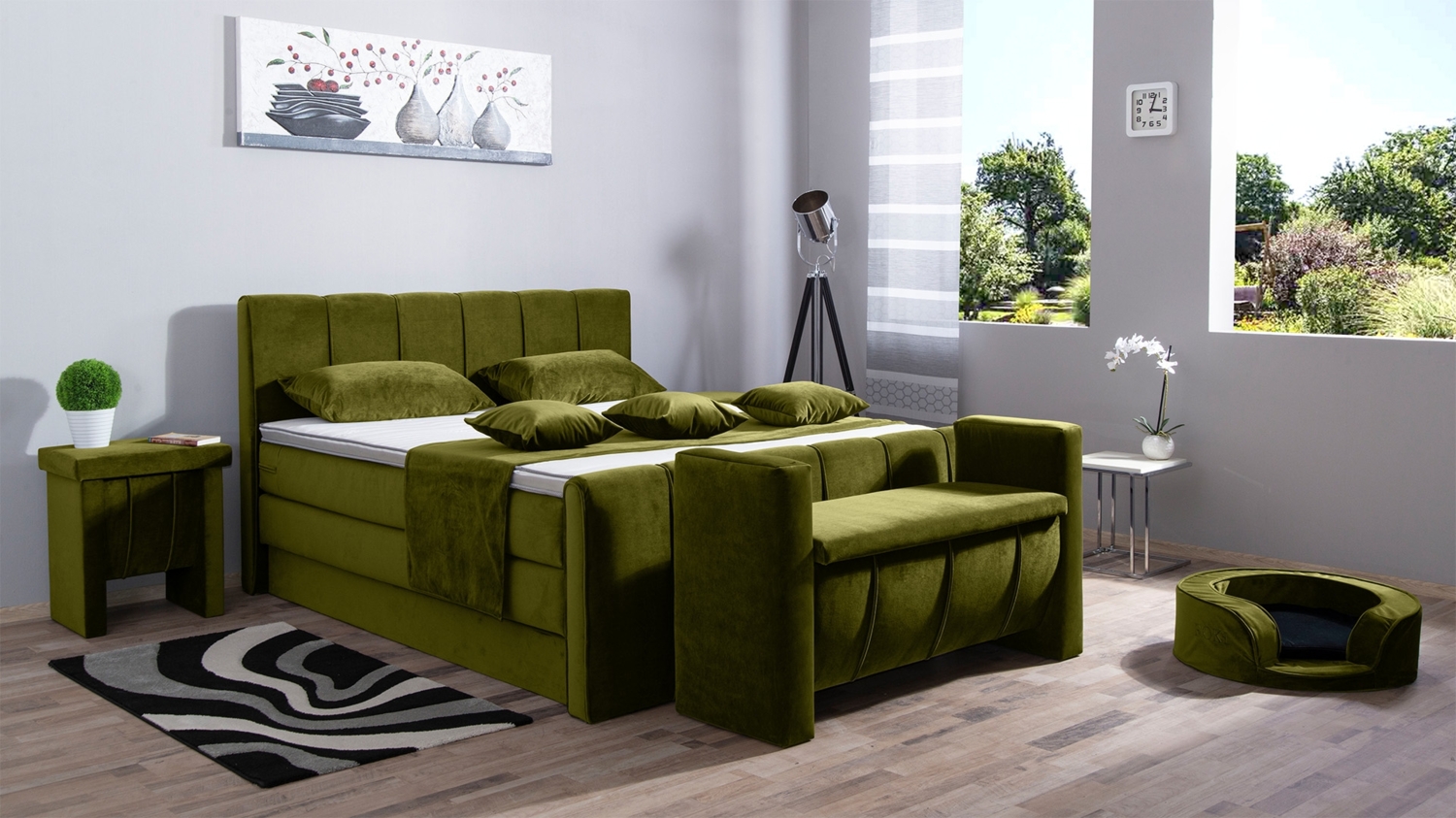 Meisterbetten Boxspringbett Roki 180x220 in VS-Grün, Matratzenbezug Nano, Ergoflex-Topper, mit Fussteil Bild 1