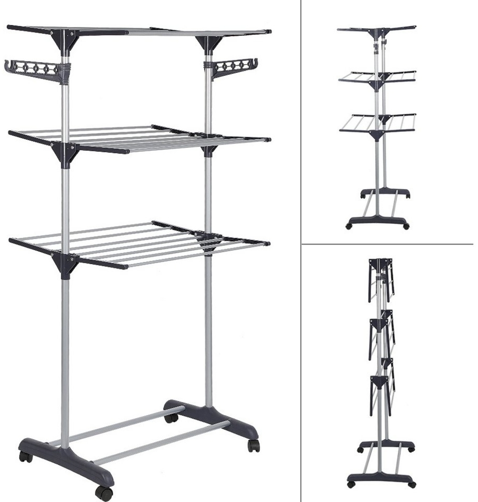JEOBEST Wäscheständer Standtrockner, Wäschetrockner Turm mit Rollen, Platzsparender, mit 6 Klappbare Flügel und 2 Seitenflügel, Grau 56 x 72 x 152 cm Bild 1