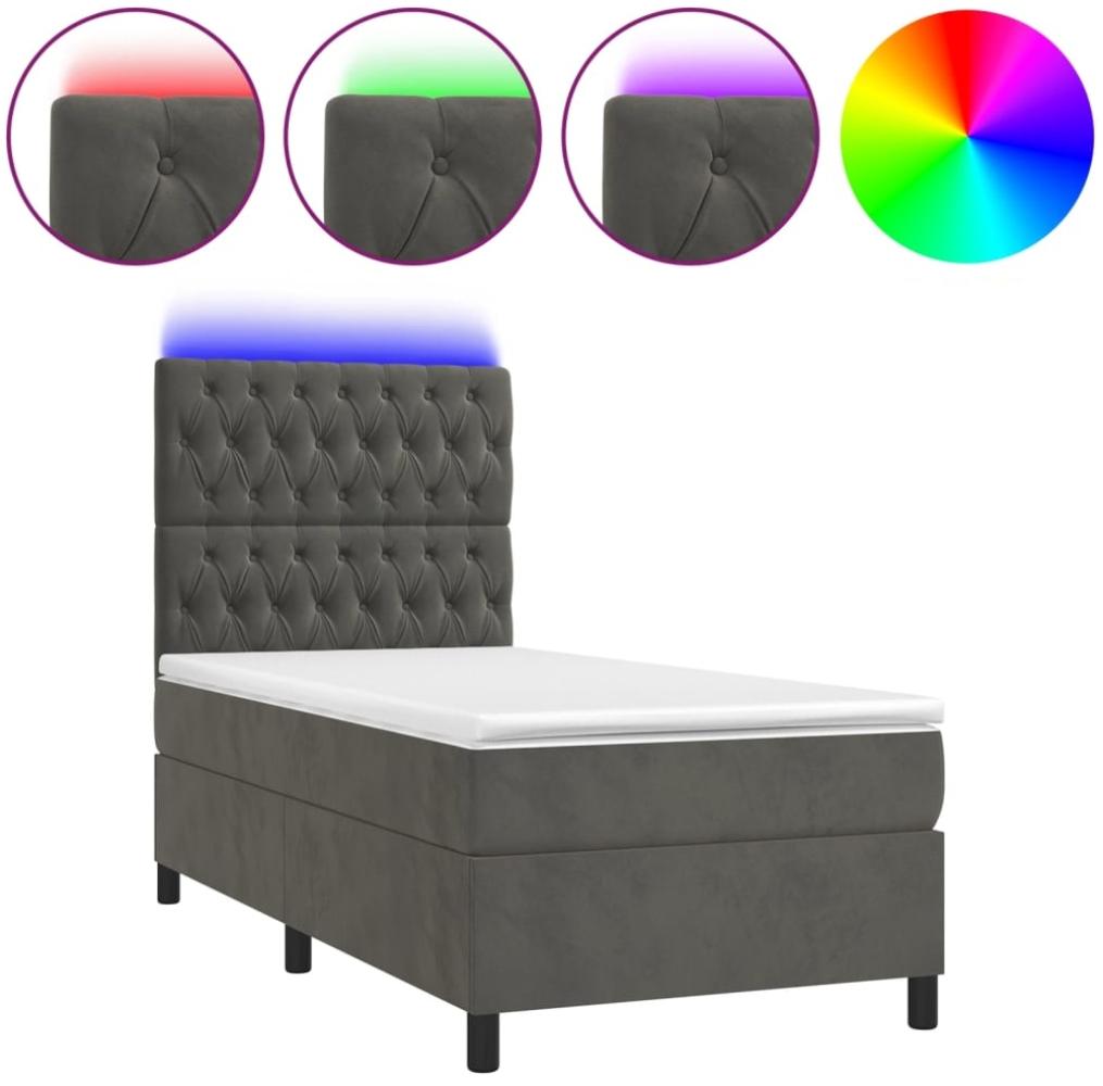 vidaXL Boxspringbett mit Matratze & LED Dunkelgrau 90x190 cm Samt 3136276 Bild 1