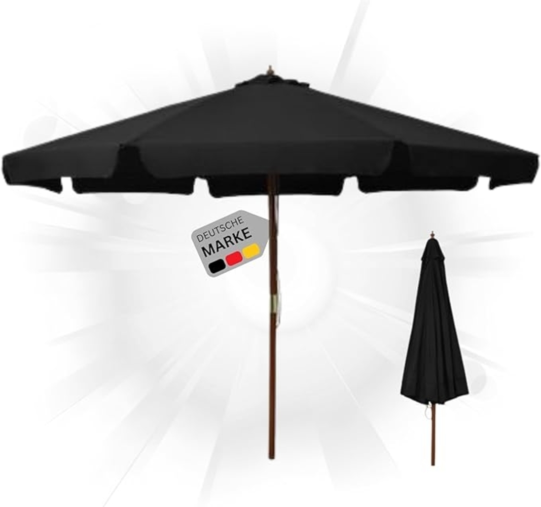 DELUKE® Sonnenschirm aus Holz PAUL SchwarzHxB 254x330cm Sonnenschirm 330 cm Kurbelschirm Standschirm Sonnenschutz Gartenschirm Balkonschirm klassisch Bild 1