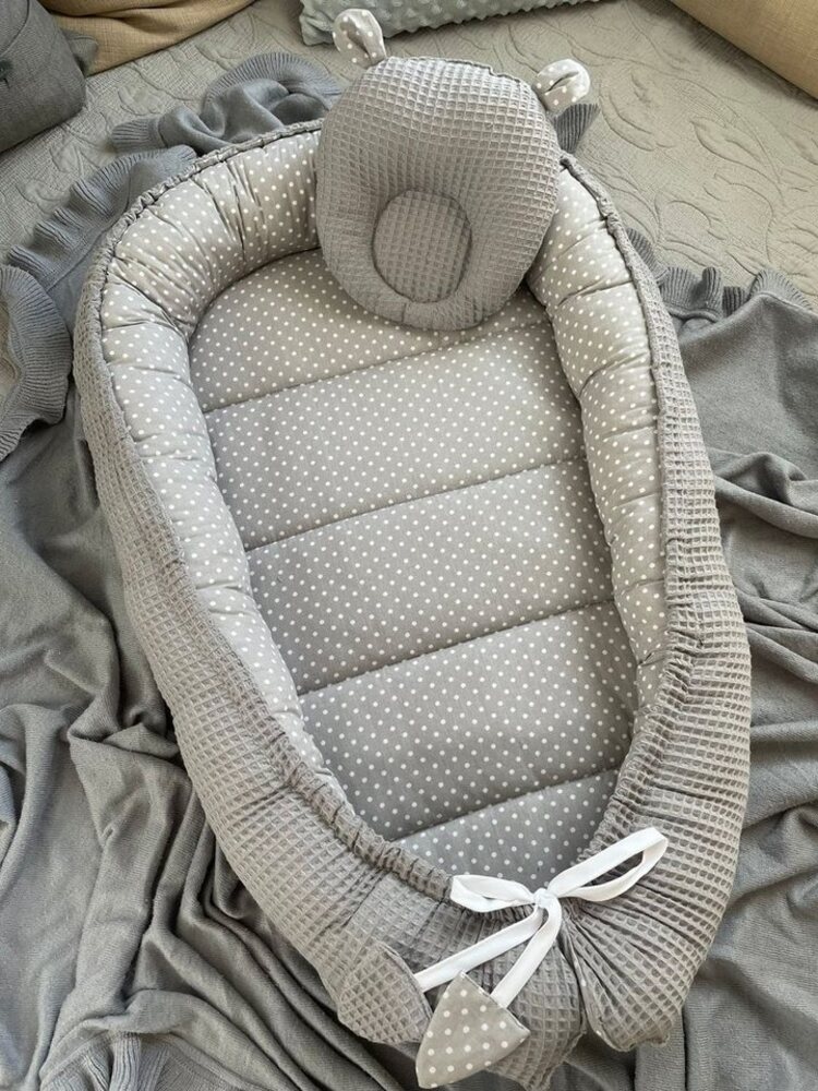 Loolay Bettnestchen WAFFELPIQUE Baumwolle BABYNEST Babykokon Neugeborene Babyaustattung, (Reisebett Nestchen SOLO/ o. in Geschenk SETS, 2-tlg, 4 Jahreszeiten ATMUNGSAKTIVER WAFFELSTOFF), 100% Europäische Stoffe und Kleinserien-Nähen! Bild 1