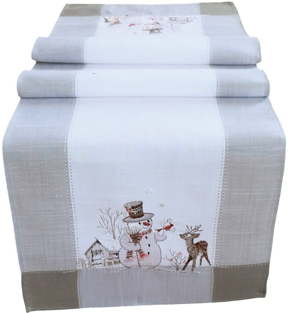 matches21 HOME & HOBBY Tischdecke Tischläufer ANNICA Schneemänner Stick Winter Polyester 40 x 140 cm (1-tlg), Pflegeleicht & waschbar bei 30 °C Bild 1