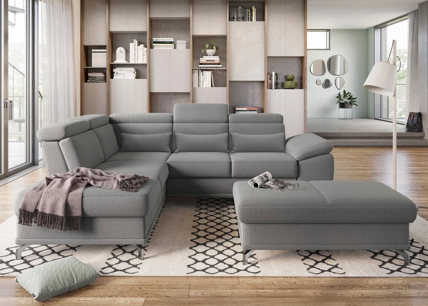 sit&more Ecksofa Cabrio L-Form, mit Sitztiefenverstellung, Arm- und Kopfteilverstellung, 3 Nierenkissen, Federkern, optional Bettfunktion und Stauraum Bild 1