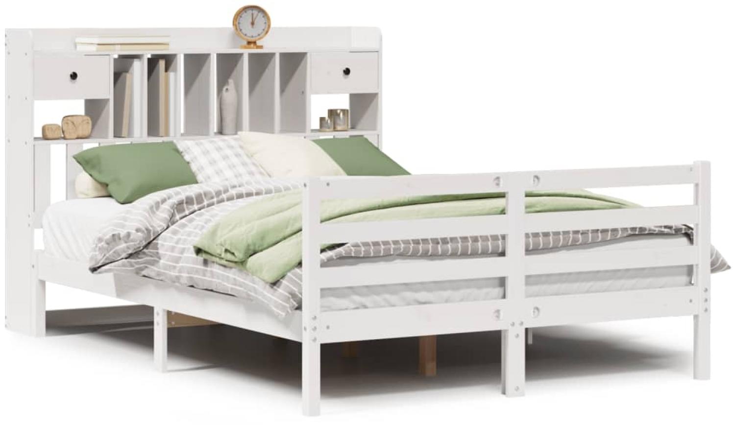 vidaXL Massivholzbett mit Regal ohne Matratze Weiß 150x200 cm Kiefer 3321941 Bild 1