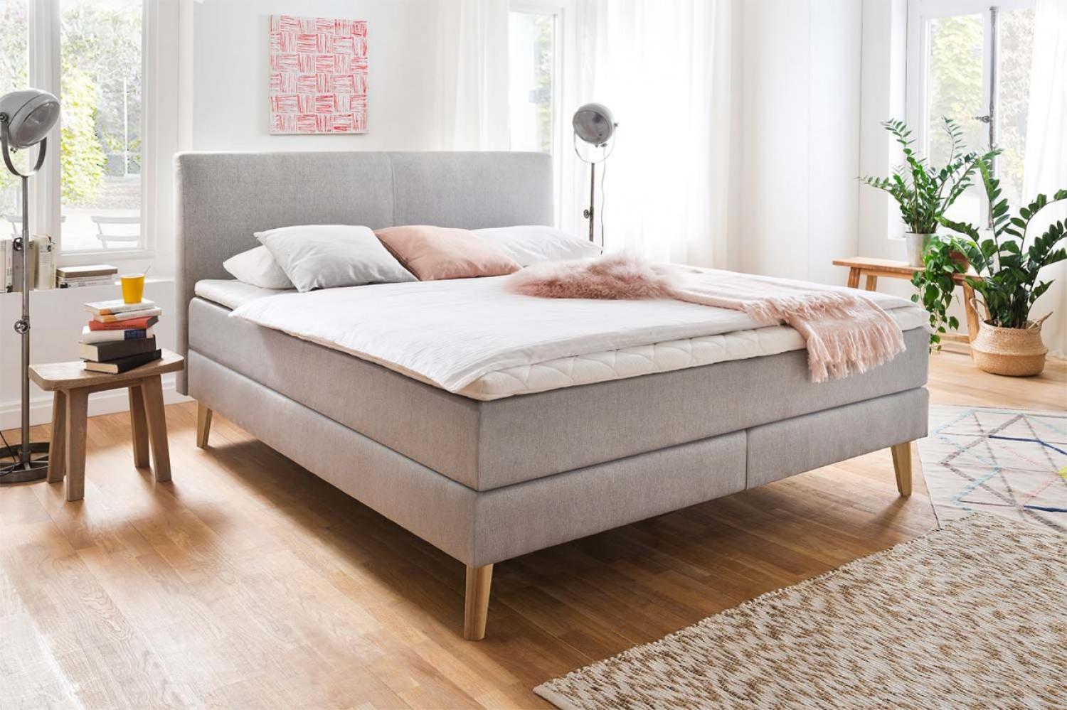 Boxspringbett Greta - Stoff Hellgrau H3 180x200 cm Bild 1