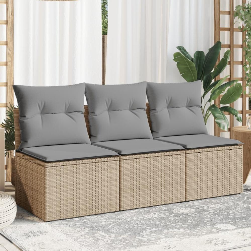 vidaXL Gartensofa mit Kissen 3-Sitzer Beige Poly Rattan 366104 Bild 1