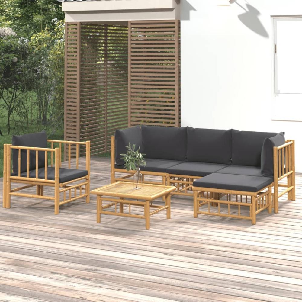 vidaXL 6-tlg. Garten-Lounge-Set mit Dunkelgrauen Kissen Bambus 3155211 Bild 1