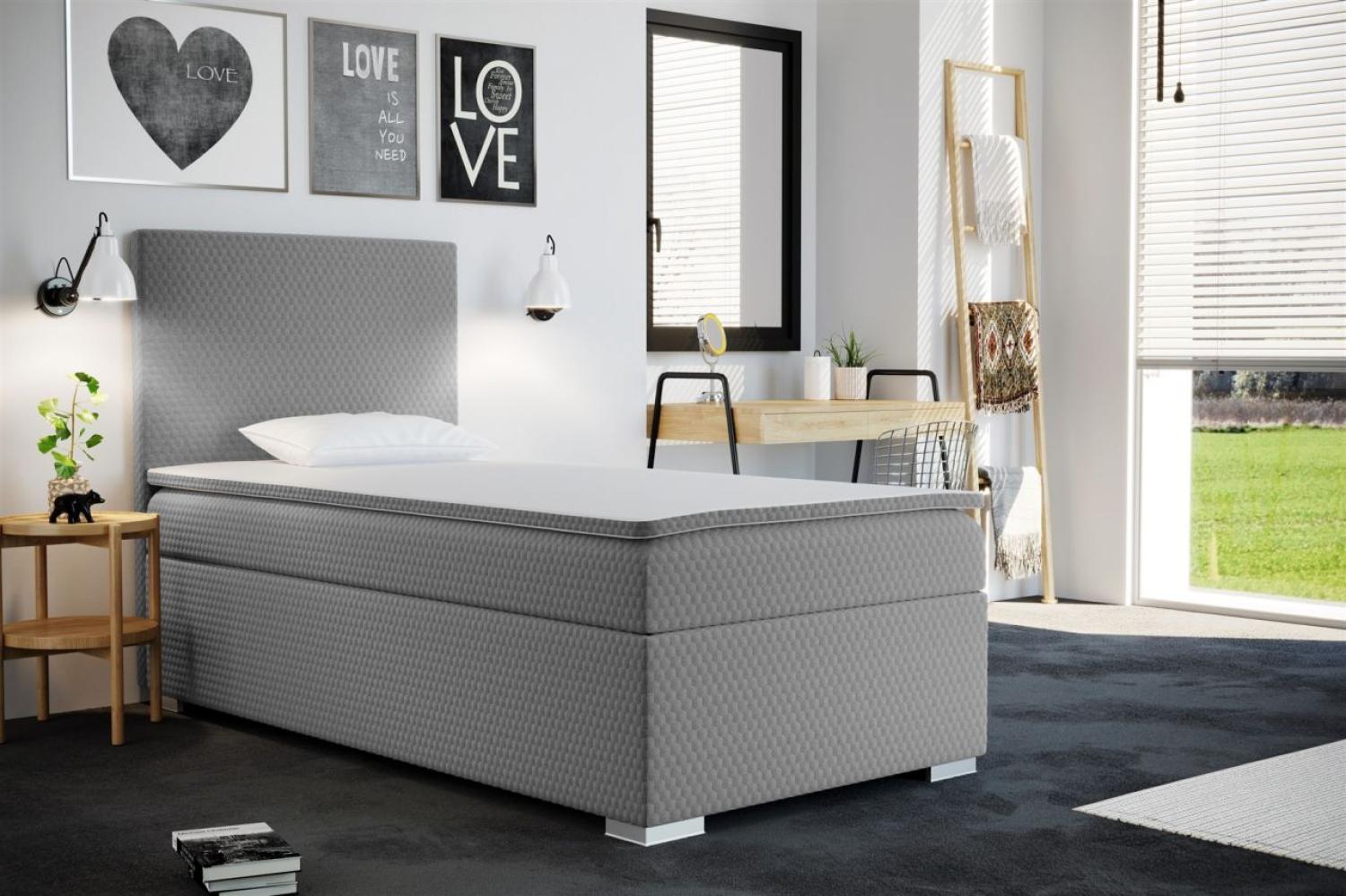 Boxspringbett BRIX Hellgrau 90x200 cm inkl. Bettkasten Bild 1