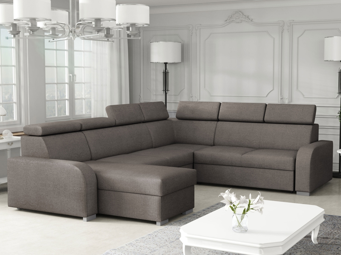 Wohnlandschaft Apollo 2rR2pLC mit Schlaffunktion und Bettkasten (Farbe: Crown 04) Bild 1