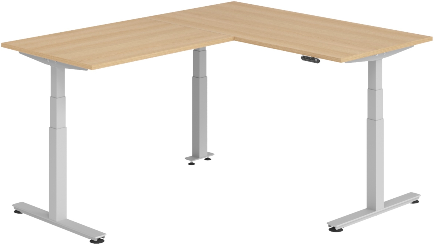 bümö Eckschreibtisch elektrisch höhenverstellbar L-Form: 160 x 200 cm in Eiche, Gestell silber - Stehschreibtisch mit Memory-Steuerung, elektrischer XXL Schreibtisch für die Ecke, XDSMW-1612-E-S Bild 1