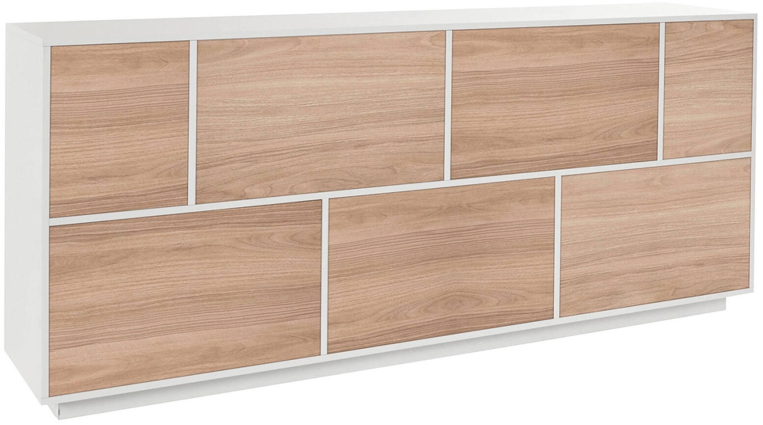 Dmora Kommode Clinoumite, 7-türiges Küchen-Sideboard, Wohnzimmer-Buffet, 100 % Made in Italy, 200 x 41 x 86 cm, glänzendes Weiß und Walnuss, Bild 1