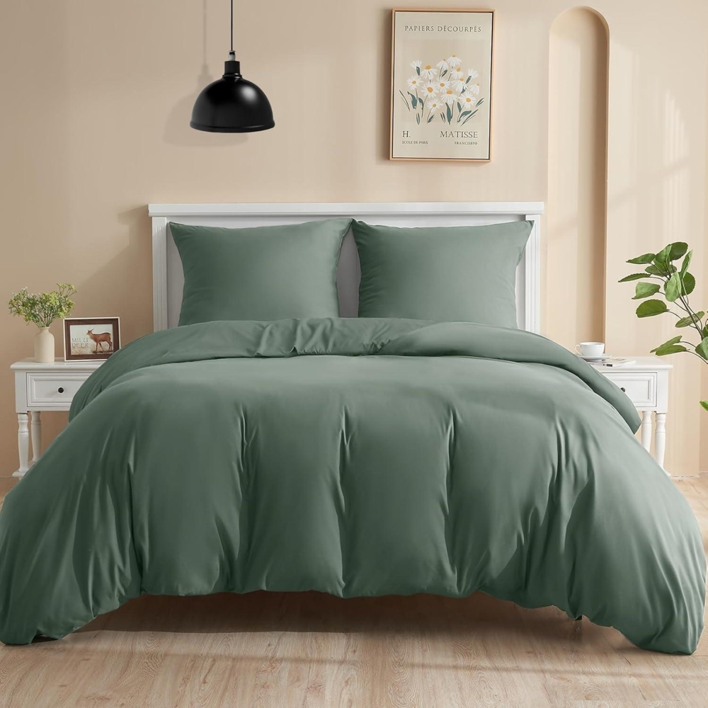 Bettwäsche-Set 155x220 cm Ganzjahres Salbei Grün Mikrofaser Bild 1