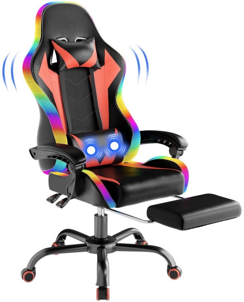 HOMALL Gaming-Stuhl LED Gaming Chair,Massage,Bürostuhl,Gaming Stuhl (Die LED-Beleuchtung ist einstellbar, das Massagekissen für den Rücken ist beweglich), Ergonomischer Bürostuhl,Kopfstütze und Lendenstütze Bild 1