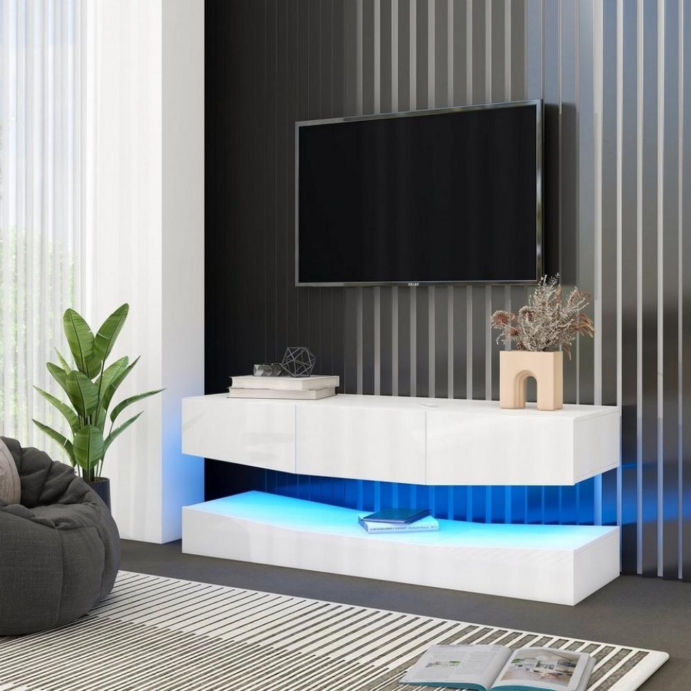 OKWISH TV-Schrank TV-Ständer,LED TV Lowboard, (Wand befestigter schwimmender TV-Ständer Unterhaltungs, mit LED-Beleuchtung TV Schrank Hängend) Medienkonsolen-Center für Wohnzimmer Home Bild 1