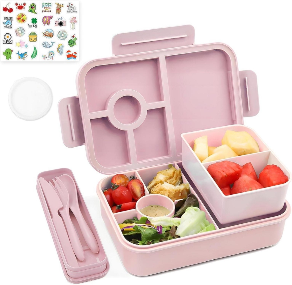 Bugucat Lunchbox Kinder mit Fächern 1300ML 3PCS Auslaufsicher Bento Box Rose Bild 1