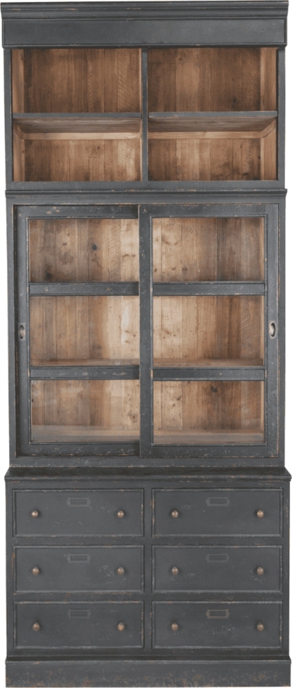 Signature 'AMSTERDAM' Bücherregal aus Massivkiefer mit 6 schubladen - H240 cm - Schwarz Bild 1