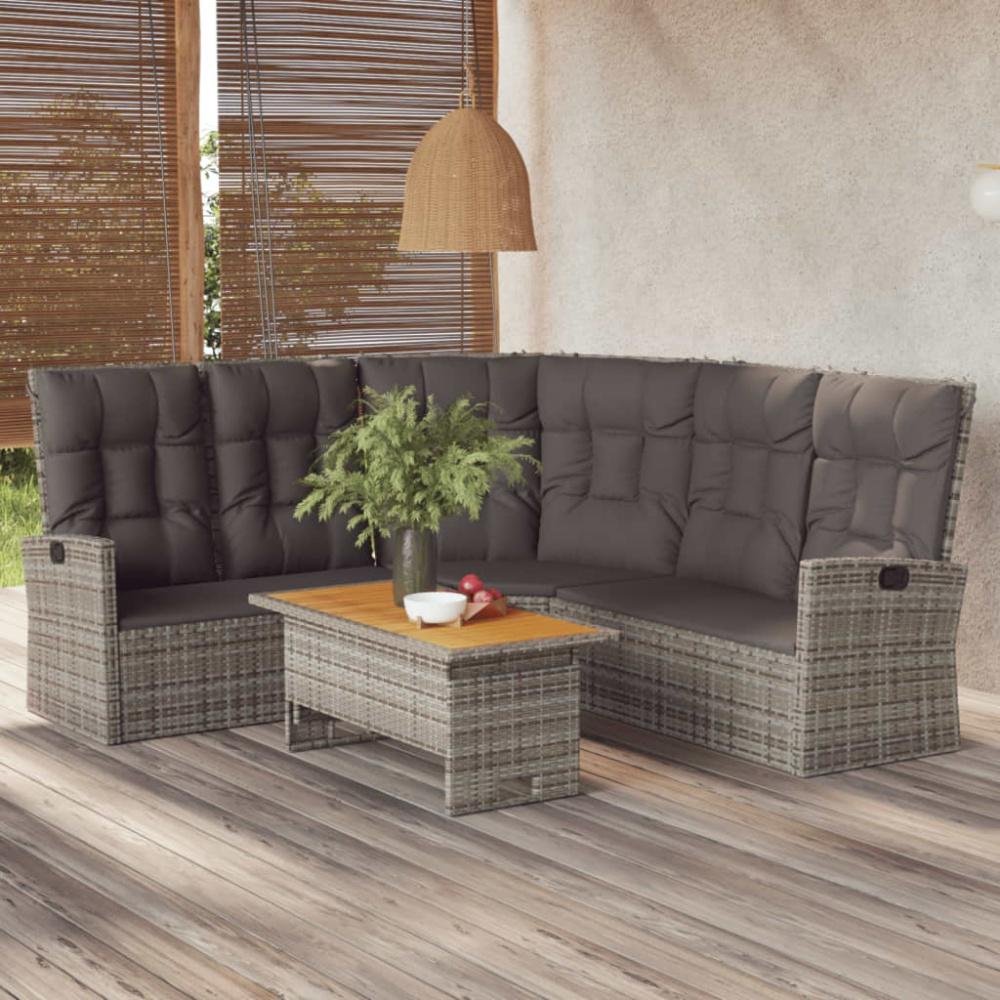 vidaXL Ecksofa mit Liegefunktion und Kissen Grau Poly Rattan 362182 Bild 1