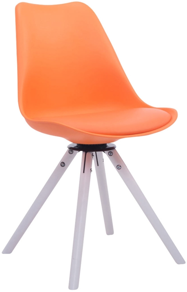 CLP Besucherstuhl Troyes Kunstleder Rund drehbarer und mit runden Holzbeinen,orange weiß (eiche) Bild 1