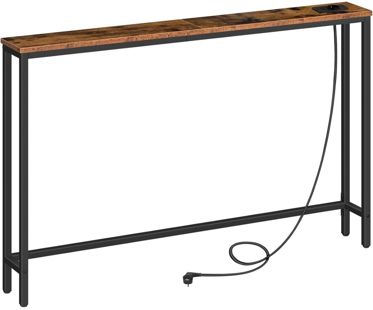 Konsolentisch mit Steckdosenleiste, USB-Anschlüssen, Ladestation - Vintagebraun Bild 1
