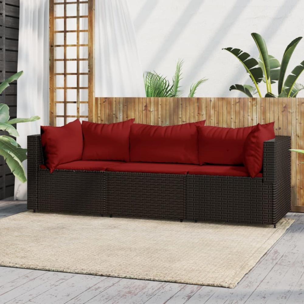 vidaXL 3-tlg. Garten-Lounge-Set mit Kissen Braun Poly Rattan 319814 Bild 1