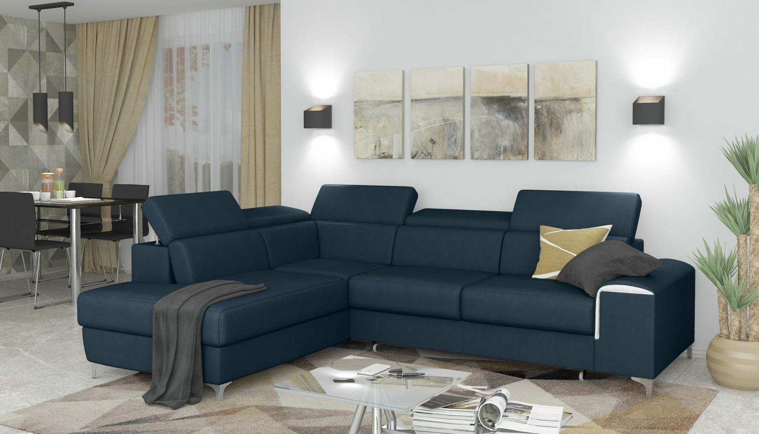 Stylefy Caio Ecksofa Blau Kunstleder Bild 1