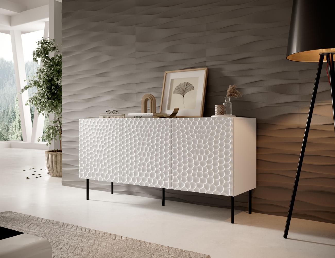 Domando Sideboard Lamezia M1 Modern Breite 152cm, aufwändig gefräste Fronten, hohe Füße in Weiß Matt Bild 1