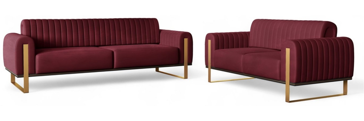 Sofaset Designersofas VALERIE 3-2 in Stoff Stoff Elisa Velvet Bordeauxrot Bild 1