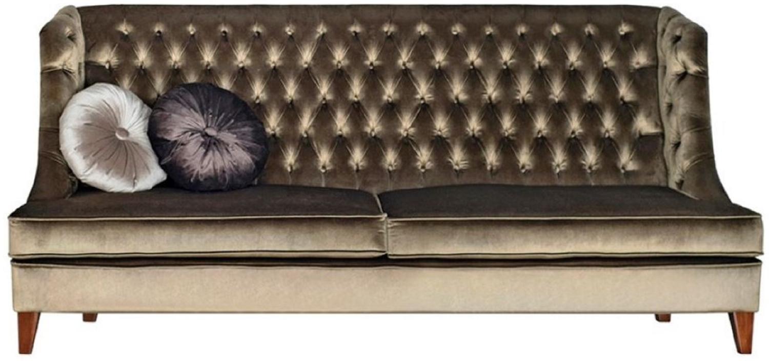 Casa Padrino Luxus Chesterfield 3er Sofa Grün / Braun 230 x 95 x H. 102 cm - Modernes Wohnzimmer Sofa - Luxus Chesterfield Wohnzimmer Möbel Bild 1