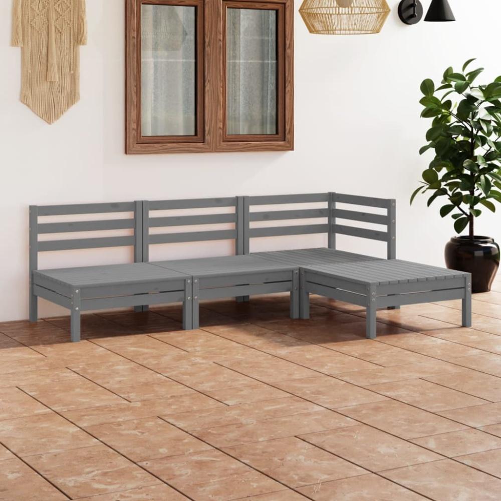 vidaXL 4-tlg. Garten-Lounge-Set Massivholz Kiefer Grau 3082629 Bild 1