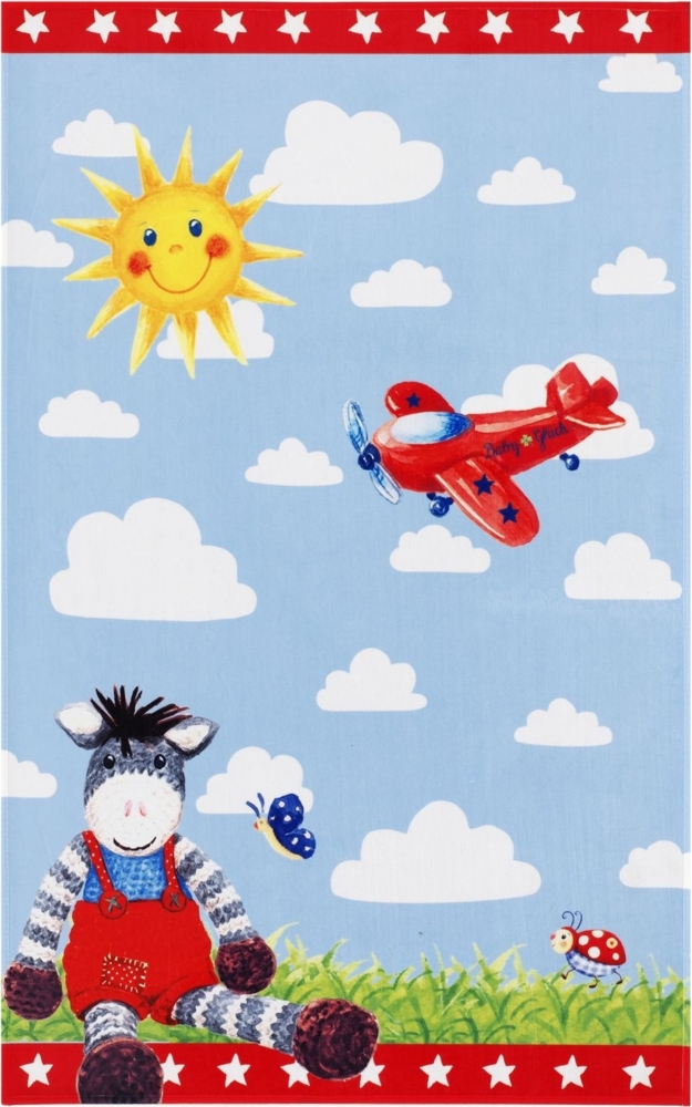 Kinderteppich- Baby Glück in Zwei Größen, Esel bim Spielen Kinderzimmer, Baby 140cm x 200cm, Rot Bild 1