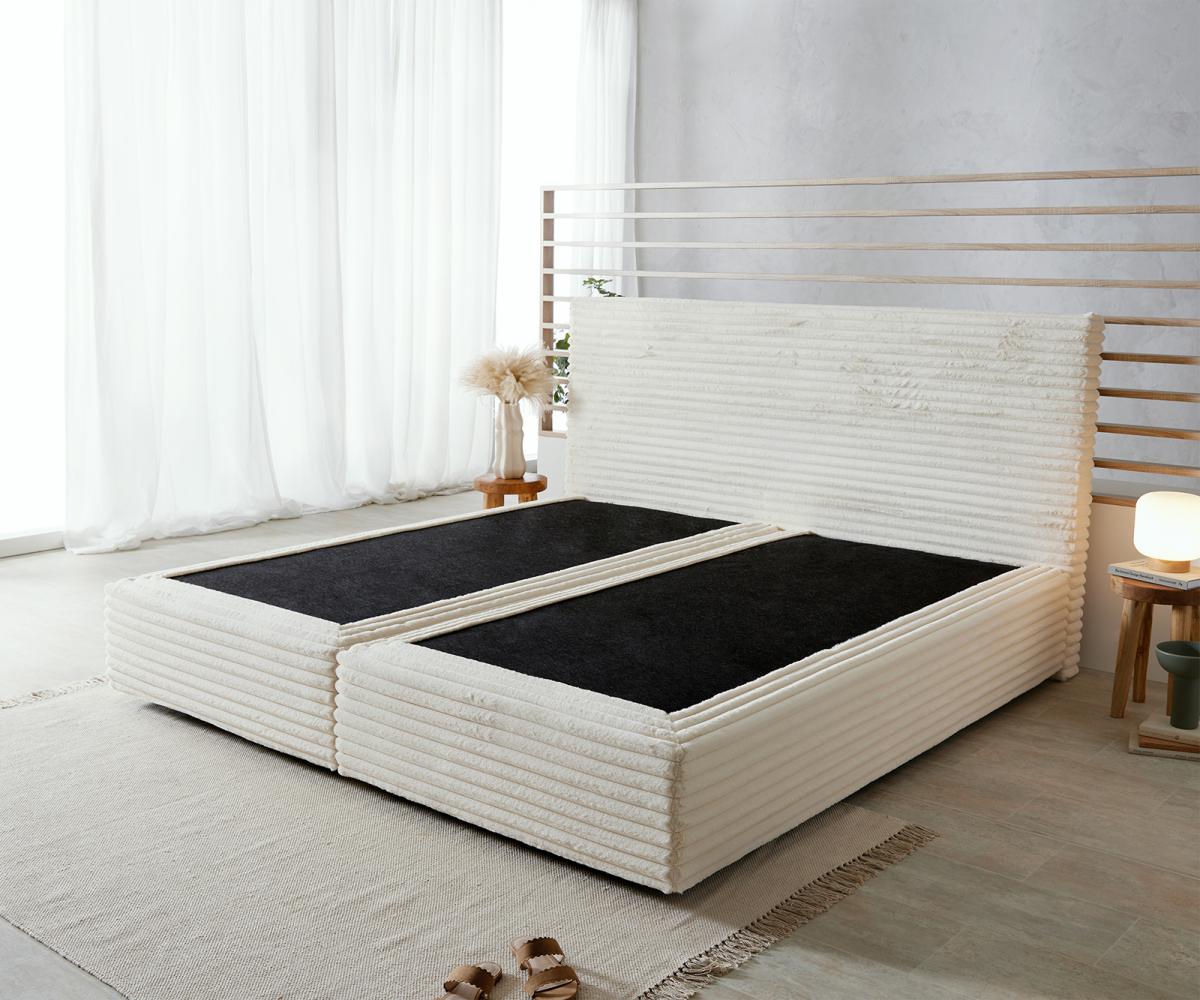 Boxspringgestell Dream-Well Plüsch-Cord Beige 200x200 cm Bild 1