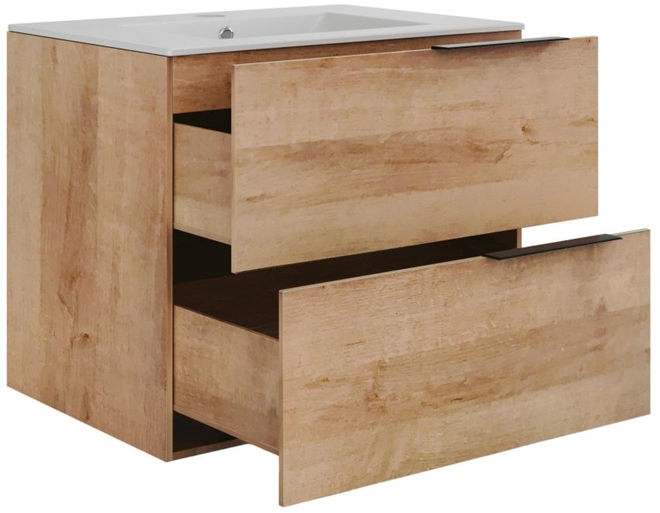 Vente-unique - Hängender Badezimmerunterschrank mit Einbauwaschbecken - Heller Naturton - 60 cm - NISAYA Bild 1