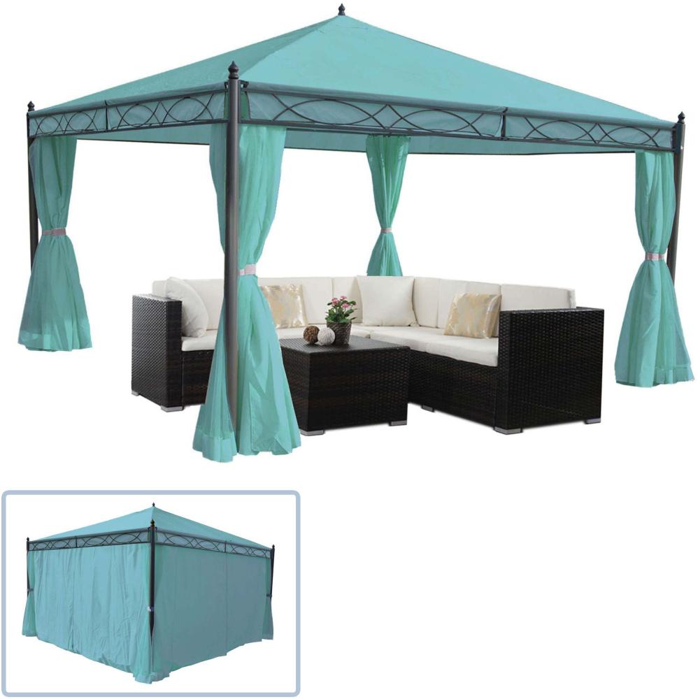 Pergola Cadiz, Garten Pavillon, stabiles 7cm-Gestell mit Seitenwand ~ türkis 4x4m Bild 1