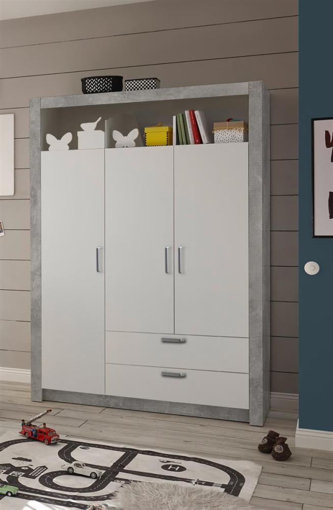 Kleiderschrank >Timo< in Beton Nachbildung / Weiß - 137x195,5x45cm (BxHxT) Bild 1