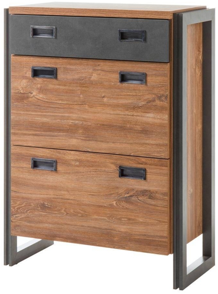 Schuhschrank im Industrial Design DALLAS-61 Stirling Oak Nb. mit Matera Anthrazit B/H/T ca. 75x100x40cm Bild 1