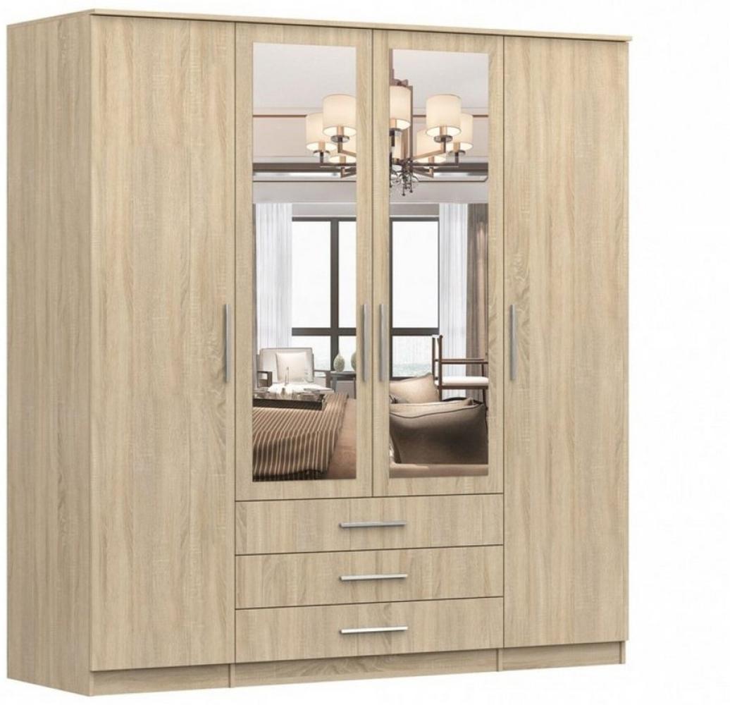 MOEBLO Drehtürenschrank RUTH 4D (mit Spiegel und Schubladen, Kleiderschrank 4-türig Schrank Garderobe Schlafzimmer) (BxHxT):200x210x64cm Bild 1