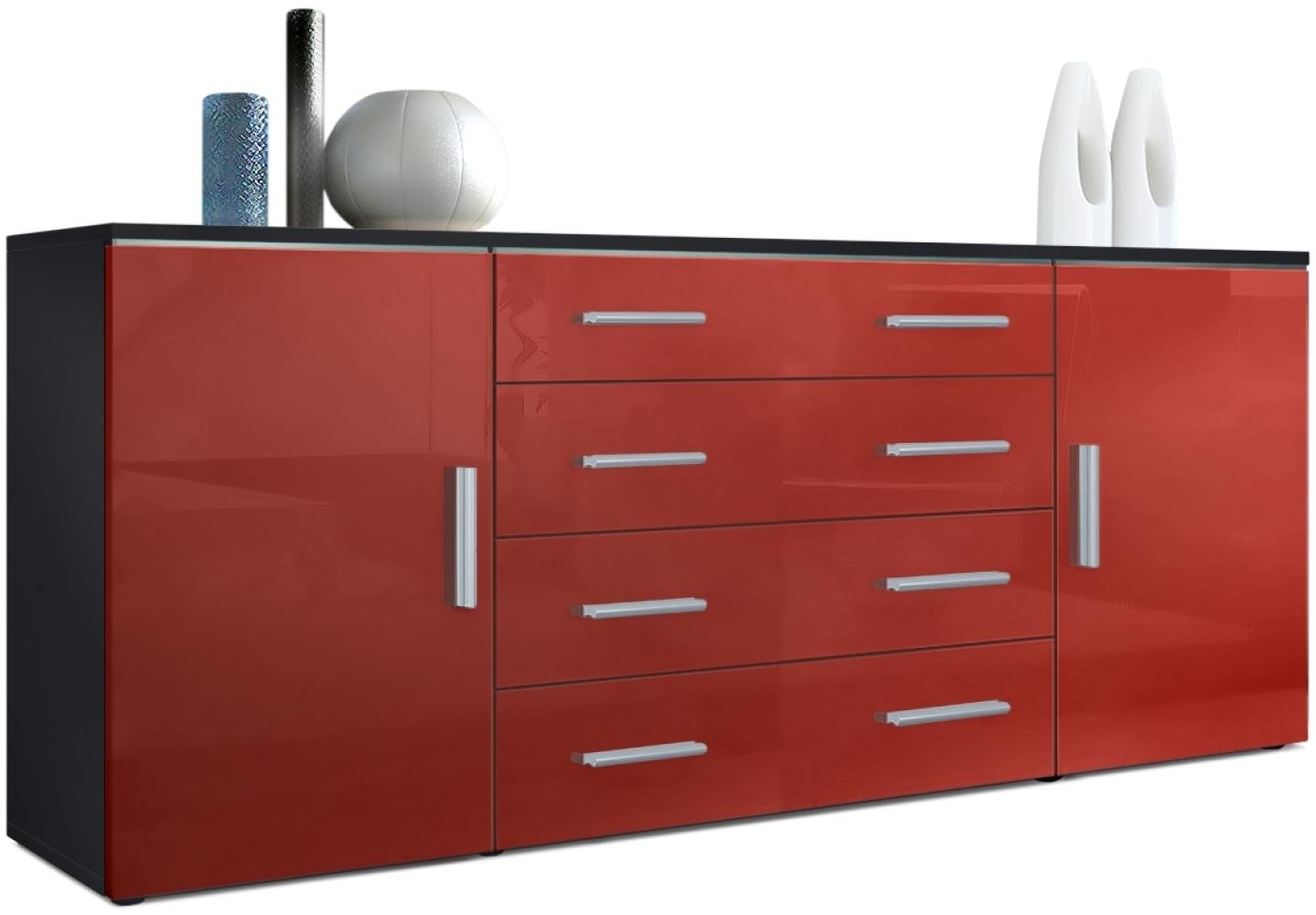 Vladon Sideboard Faro V2, Kommode mit 2 Türen und 4 Schubladen, Schwarz matt/Bordeaux Hochglanz (166 x 72 x 35 cm) Bild 1