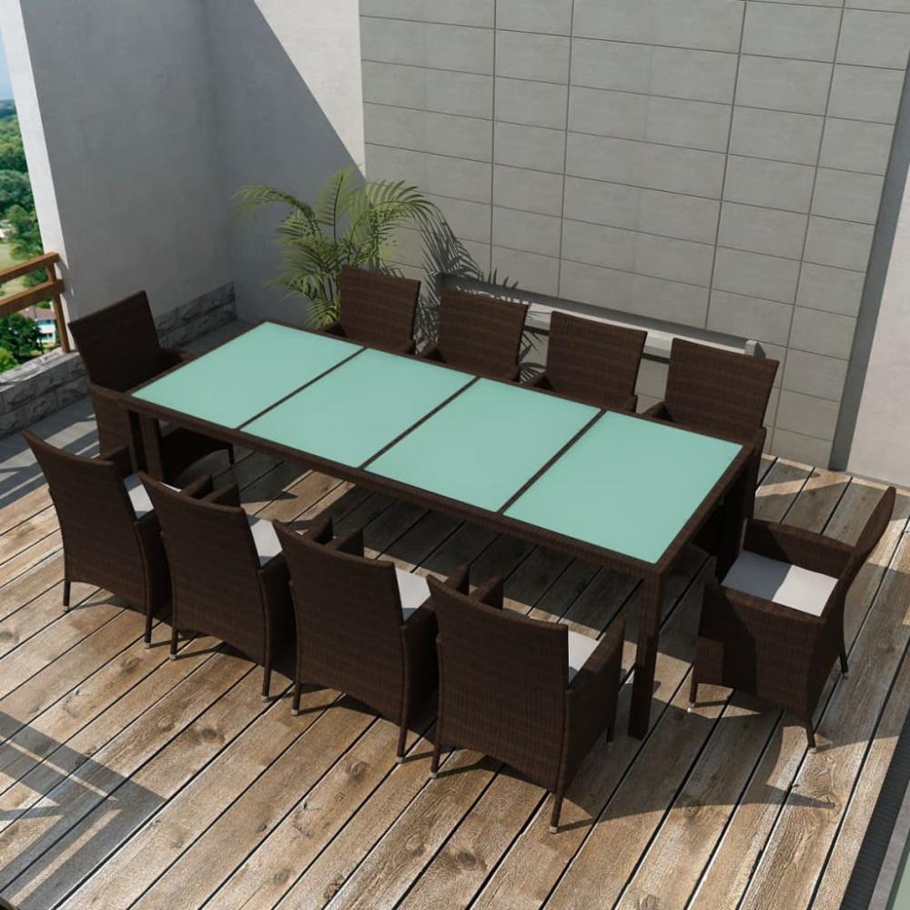 vidaXL 11-tlg. Garten-Essgruppe mit Auflagen Poly Rattan Braun 42569 Bild 1