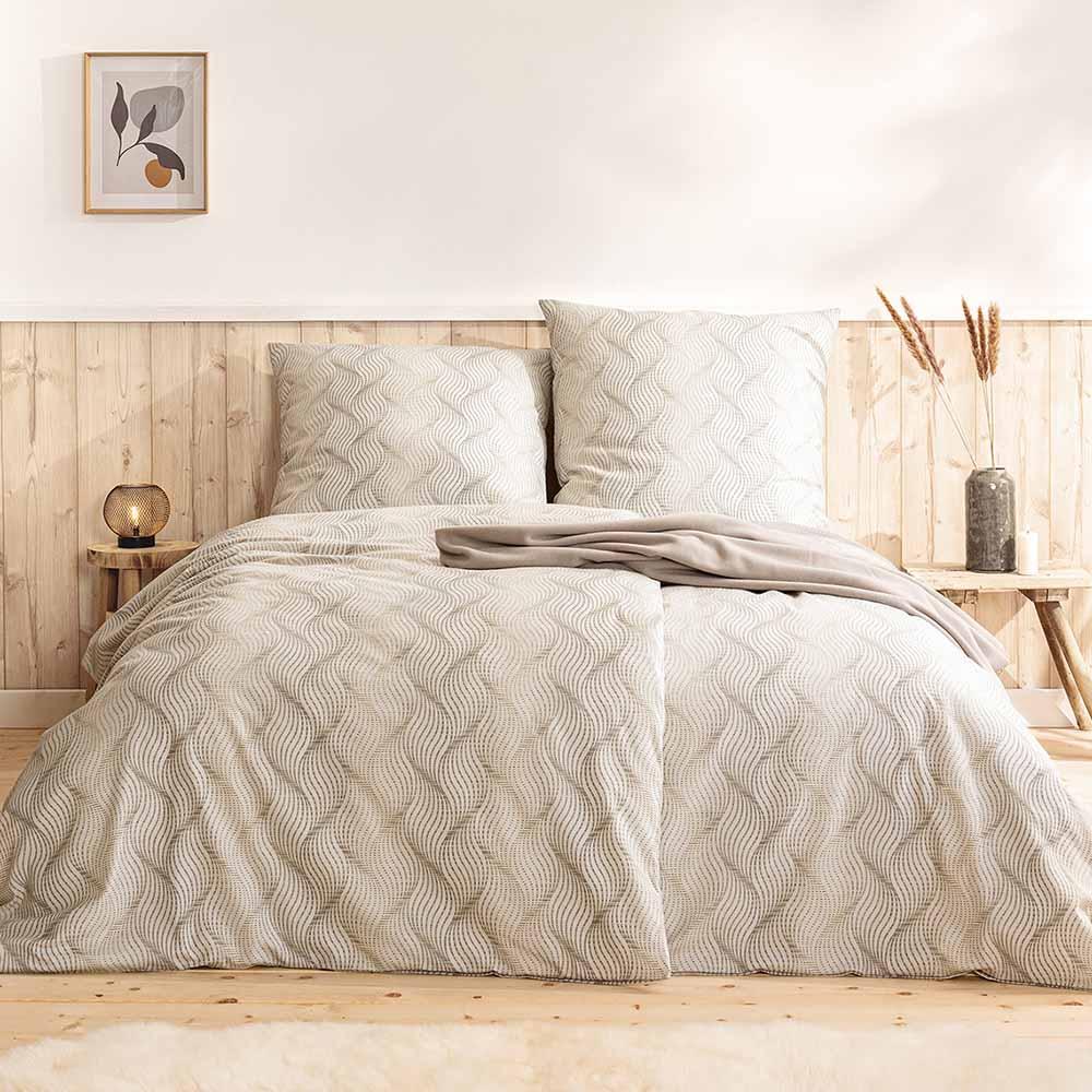 Estella Samt + Seide Flanell Bettwäsche 155x220 Solaro creme sand Wellen 5455-215 Bild 1