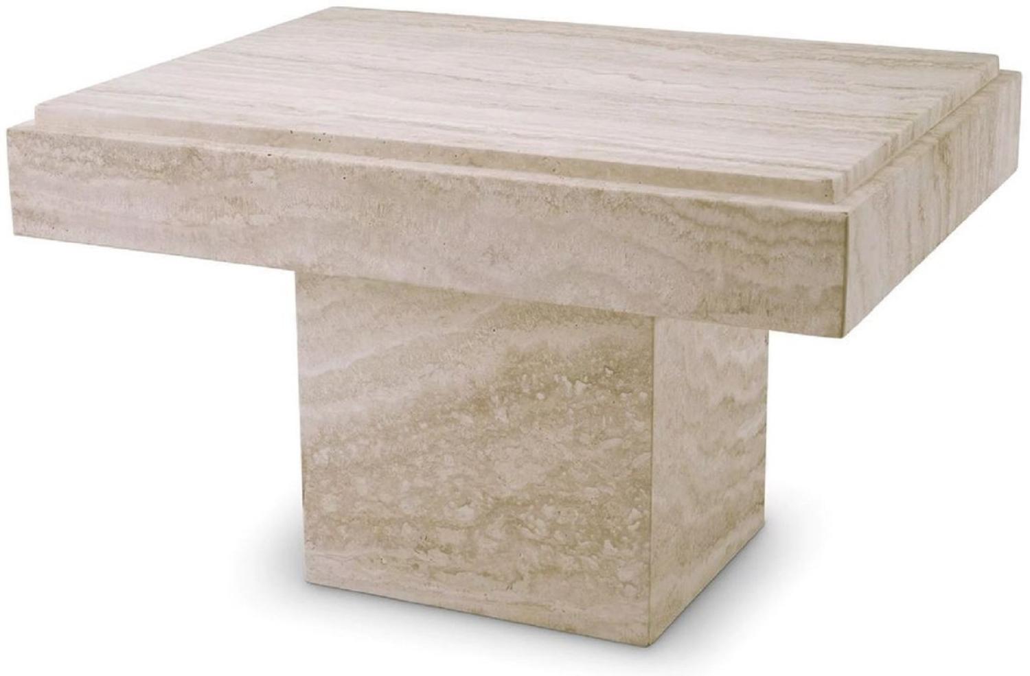 Casa Padrino Luxus Travertin Beistelltisch Beige 65 x 50,5 x H. 40,5 cm - Naturstein Beistelltisch - Wohnzimmer Möbel - Hotel Möbel - Travertin Möbel - Luxus Möbel - Luxus Einrichtung Bild 1