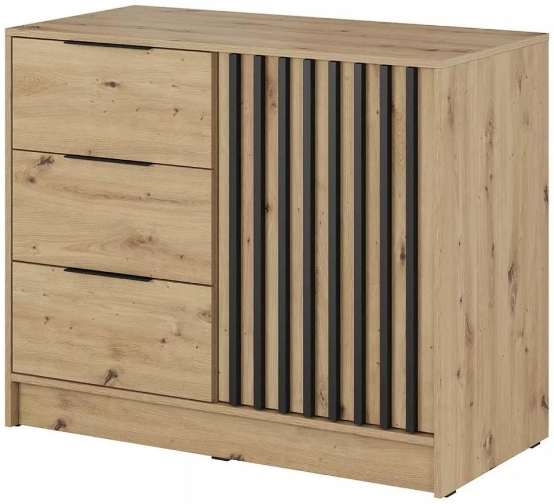 MOEBLO Kommode JOHN 2D (dekorative Lamellen Schrank Sideboard mit Türen und 3 Schubladen, Moderne Wohnzimmer Schlafzimmer Möbel Kommode für Wohnzimmer), (BxHxT): 105x86x45 cm Bild 1