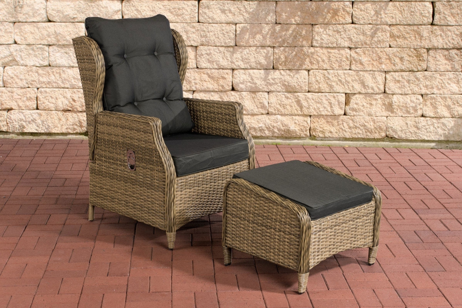 CLP Polyrattan Verstellbarer Sessel Breno inkl. Fußhocker 5mm,natura anthrazit Bild 1