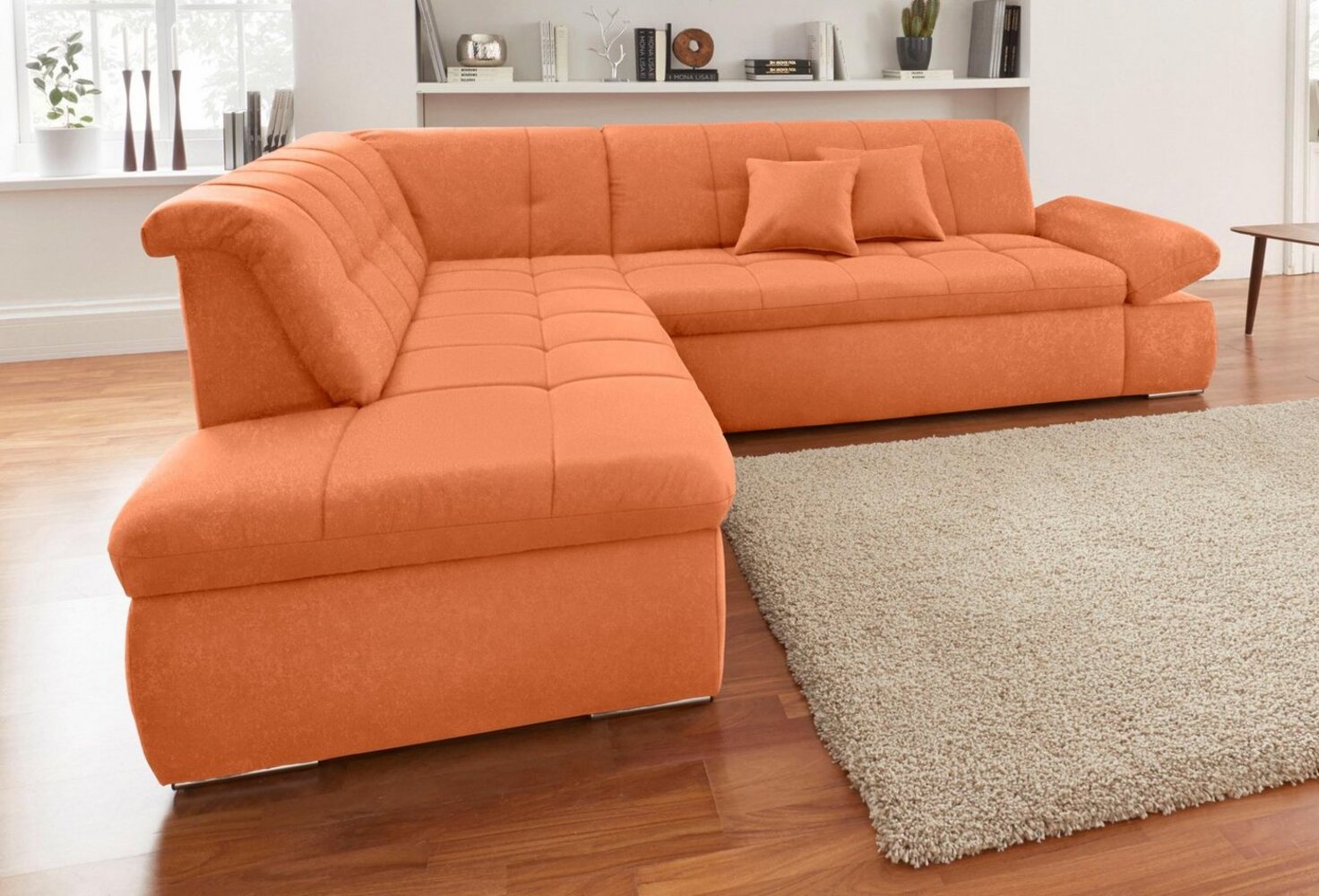 DOMO collection Ecksofa NMoric incl. Zierkissen B/T/H: 273/216/80 cm L-Form, Ottomanen-Abschluss, wahlweise mit Bettfunktion und Armlehnverstellung Bild 1