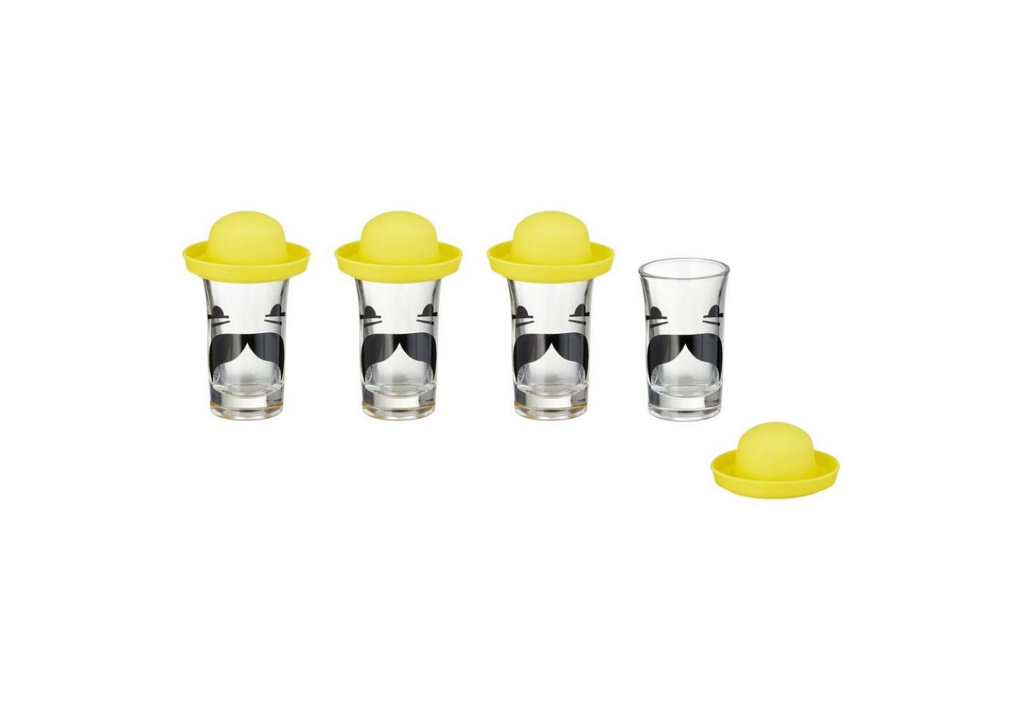 HTI-Living Schnapsglas Schnapsgläser 4er 2cl mit Sombrero, Glas, Silikon, Geschenkidee Männertag Bild 1