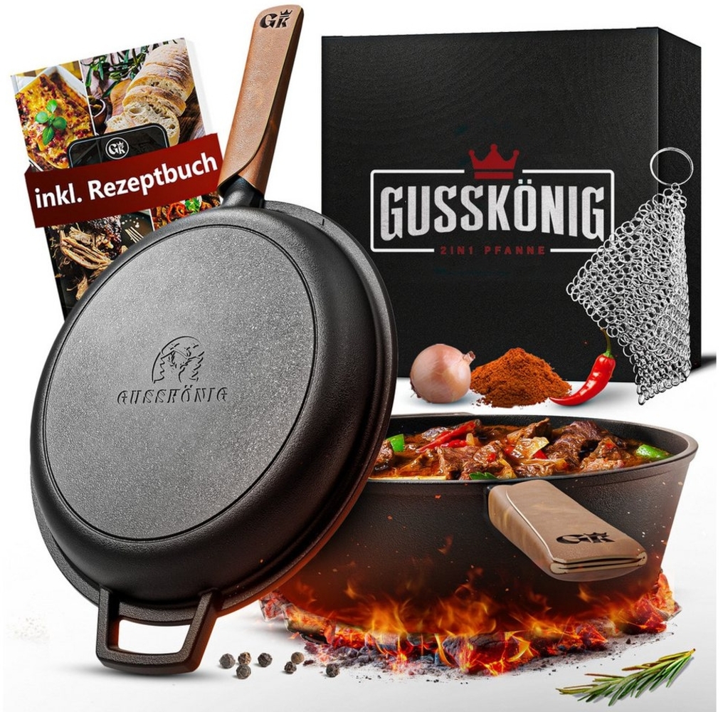 GUSSKÖNIG Grilltopf Gusskönig Pfannentopf - 2in1 Eingebrannter Topf 3L & Gusspfanne 1,5L, Gusseisen, DUTCH OVEN ZUBEHÖR Bild 1