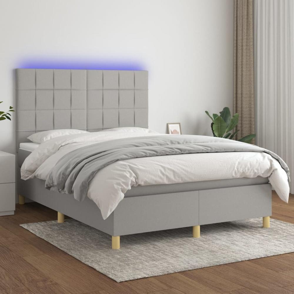 vidaXL Boxspringbett mit Matratze & LED Hellgrau 140x190 cm Stoff 3135429 Bild 1