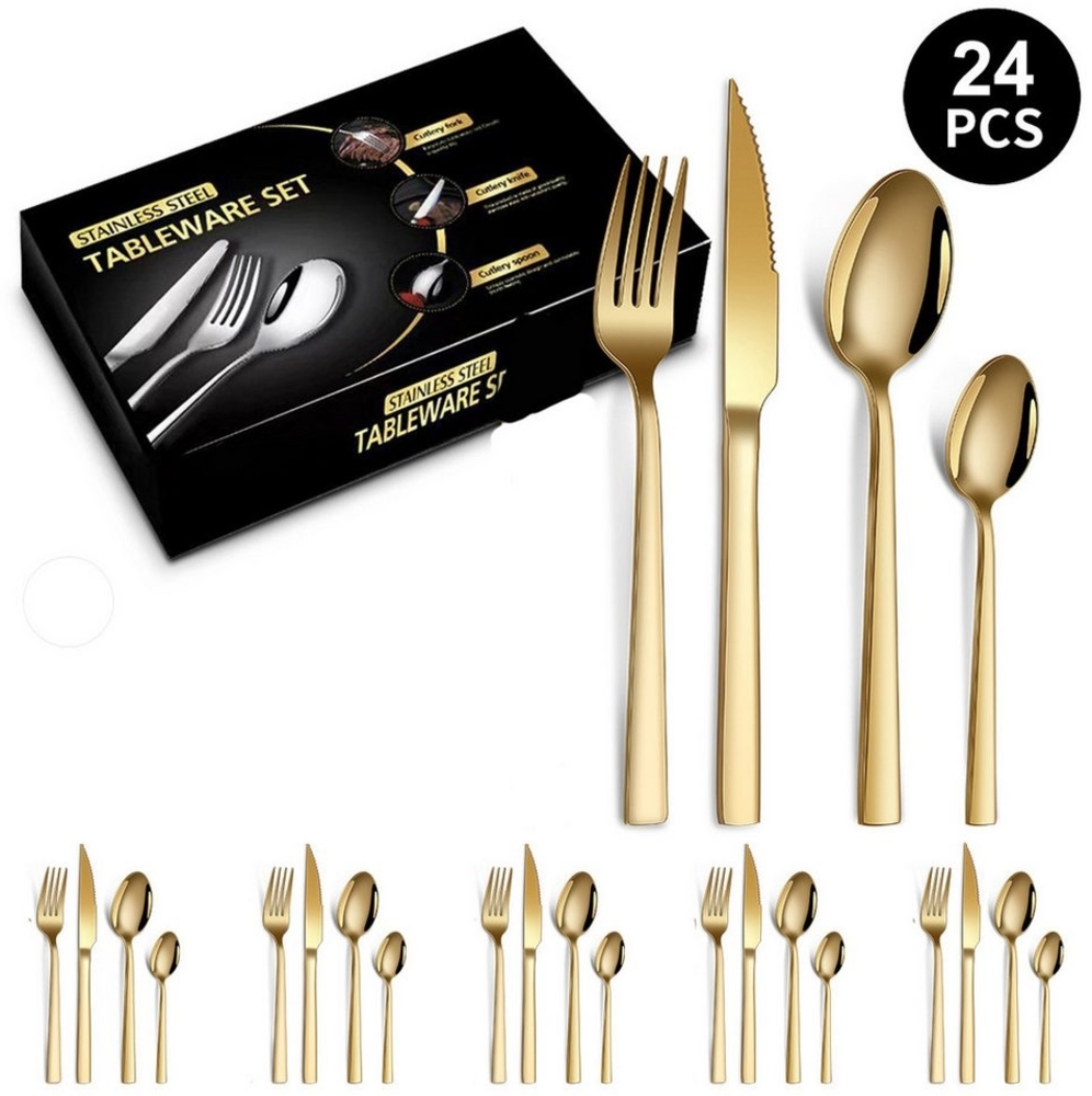 ibettertec Besteck-Set Besteck Set für 6 Personen,24teiliges Edelstahl Essbesteck&Steakmesser, 6 Personen, Elegantes/Modernes Besteckset,Besteck Set für Restaurant,Hotel,Zuhause Bild 1