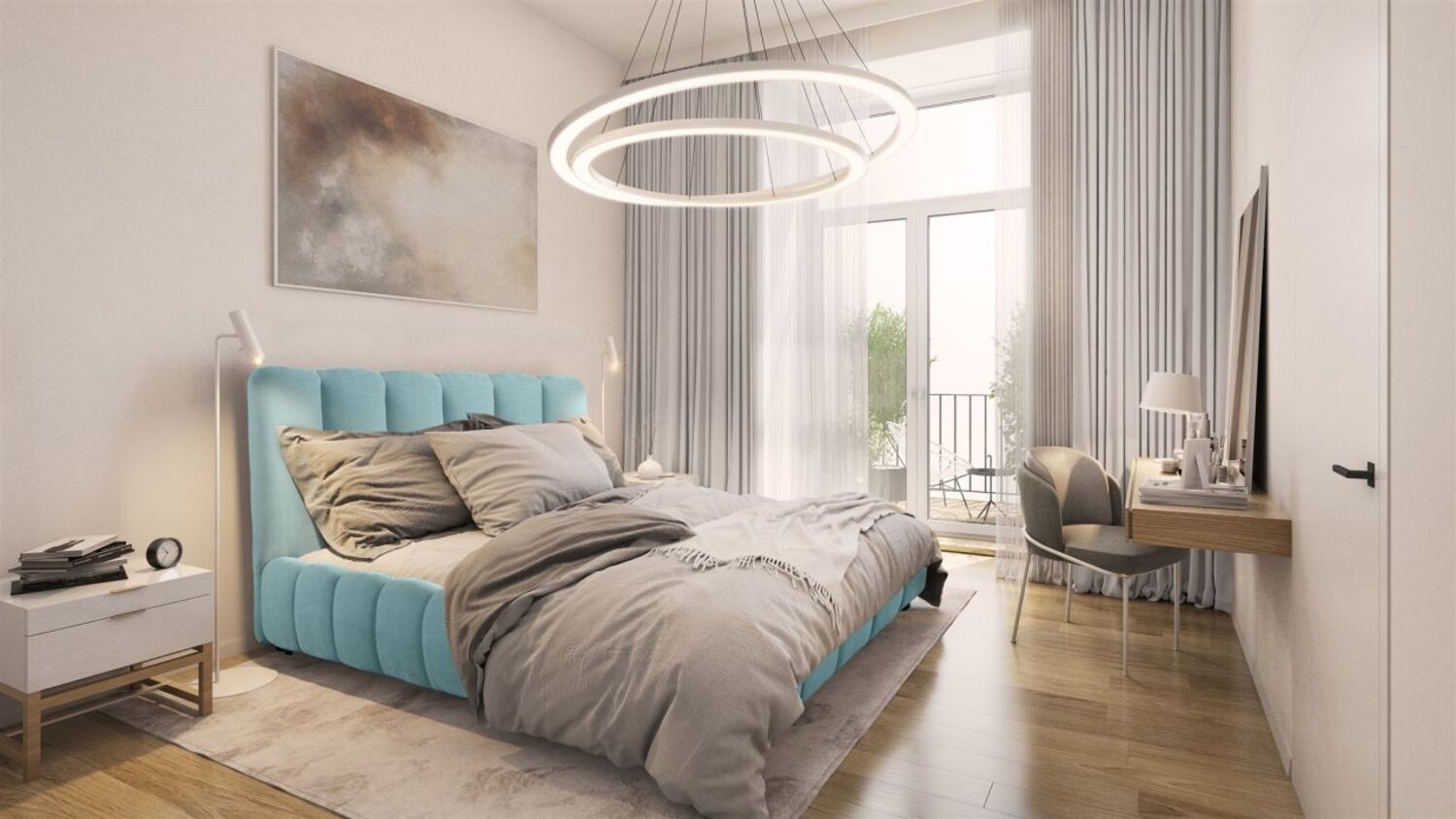 Polsterbett Doppelbett HEDA 160x200cm in Stoff Boston Sky Bild 1