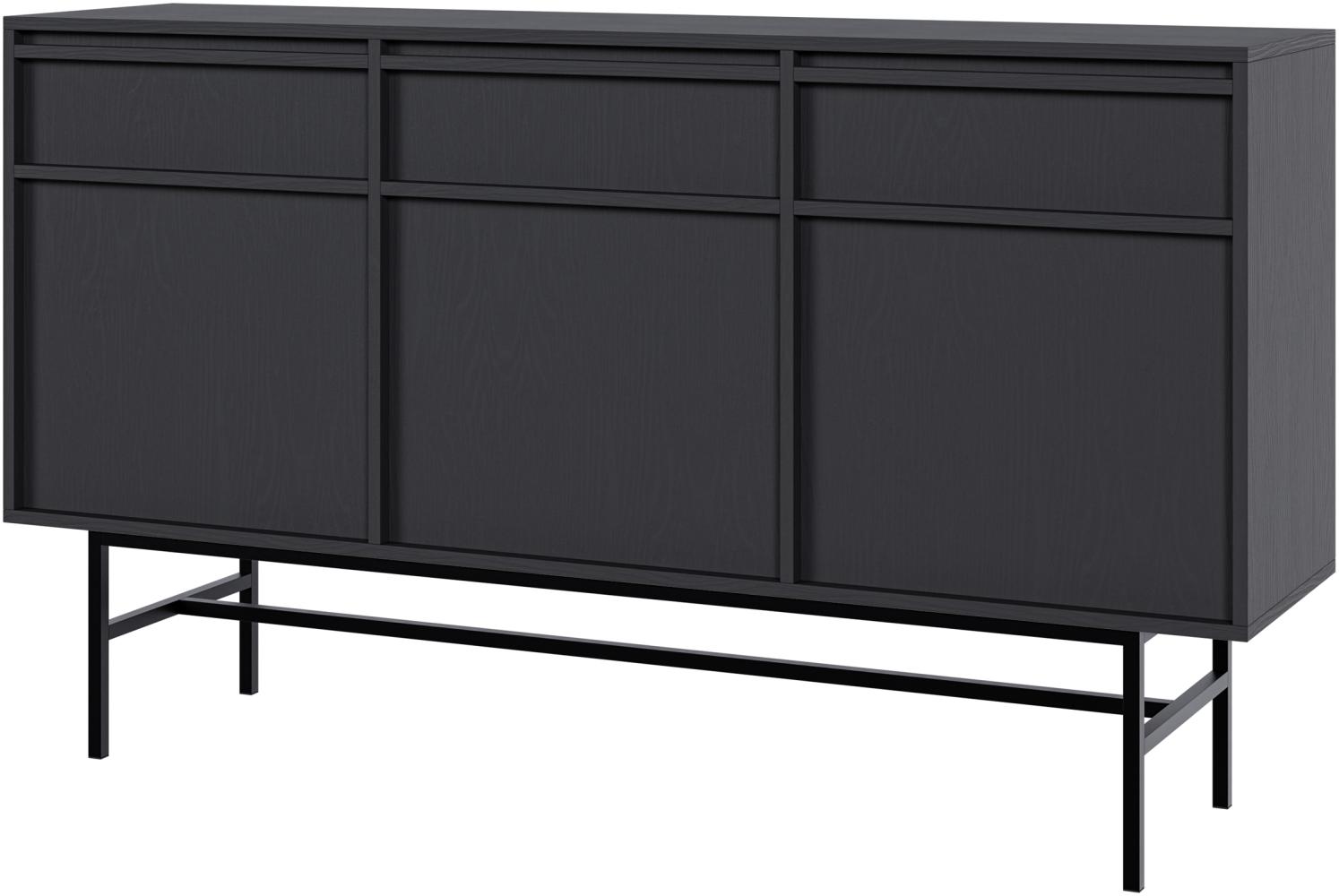 Selsey Evo - Sideboard 3-türig mit 3 Schubladen, Schwarz mit Metallgestell, 154 cm Bild 1